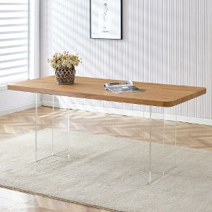 CENGHU Modern Minimalist Rectangular Wooden Dining Table with Acrylic Legs, Computer Desk, Kitchen Table, Coffee Table for Home and Restaurant - 1 of 4