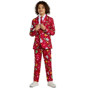 Suitmeister Boys Christmas Suit - Christmas Red Icons Light Up - Red - 1 of 4