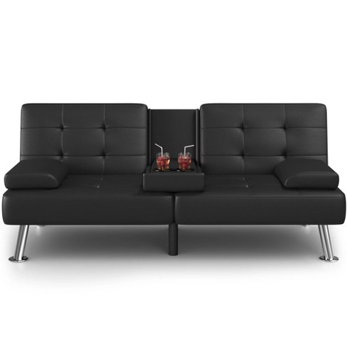 LACOO Faux Leather Futon Convertible Couch with 2 Cup Holders - image 1 of 4