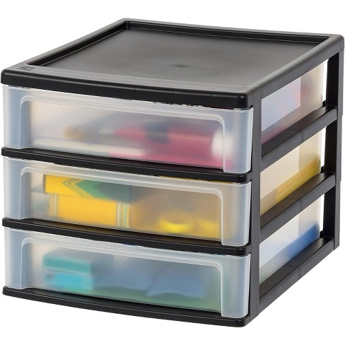 Iris Usa Medium 3-drawer Stacking Desktop Organizer Plastic Drawer Storage  Container For Stationery Art Craft Supplies, Black : Target