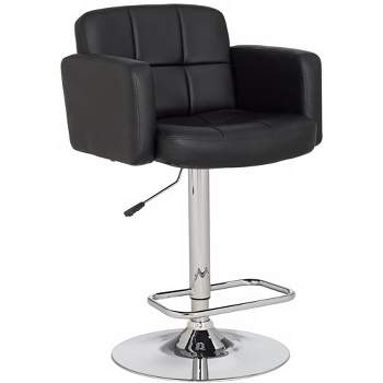Studio 55D Trek Chrome Swivel Bar Stool 32 3/4" High Modern Adjustable Black Faux Leather Cushion with Backrest Footrest for Kitchen Counter Height