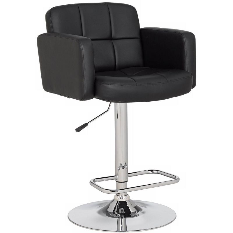 Studio 55D Trek Chrome Swivel Bar Stool 32 3/4" High Modern Adjustable Black Faux Leather Cushion with Backrest Footrest for Kitchen Counter Height, 1 of 10