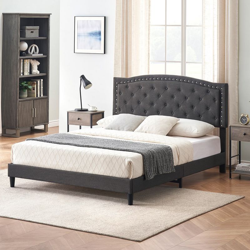 Whizmax Two Size Bed Frame with Button Tufted Headboard, Mattress Foundation, Easy Assembly, No Box Spring Needed, 3 of 9