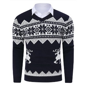 Clearlove Men's Christmas Sweaters Holiday Reindeer Snowflakes V Neck Jumpers - 1 of 4