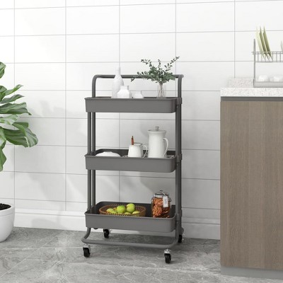 vidaXL 3-Tier Kitchen Trolley Gray 16.5 in.x13.8 in.x33.5 in. Iron and ABS