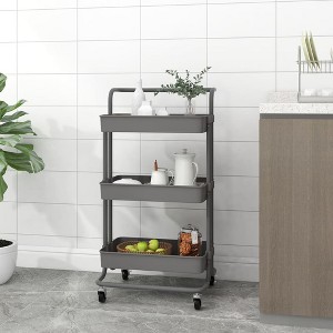 vidaXL 3-Tier Kitchen Trolley Gray 16.5 in.x13.8 in.x33.5 in. Iron and ABS - 1 of 4