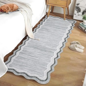 Washable Wavy Edge Area Rug, Non Slip Non Shedding Low Pile Floor Cover, Soft Accent Mat for Kitchen Bedroom Hallway Entryway Office - 1 of 4