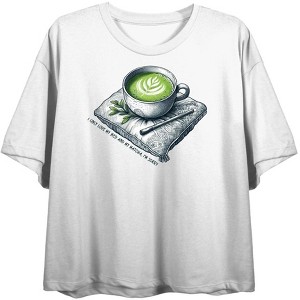 Matcha Teacup I Only Love My Bed and Matcha Women's Crew Neck Crop Top - 1 of 3