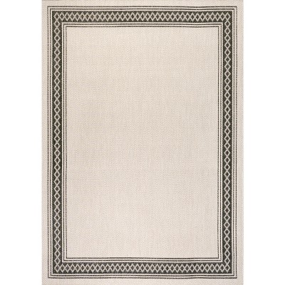 Lucia Geometric Diamond Border Cream/Black 3' x 5' Outdoor Rug