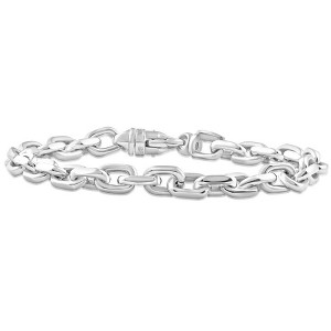 Pompeii3 Men's Polished Steel Single Tone Oval Clasp 7.5mm Link  8.5 " Bracelet - 1 of 3