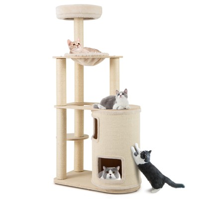 Tangkula Modern Cat Tree for Indoor Cats w/ 2-Story Condo Sisal Scratching Posts & Mat