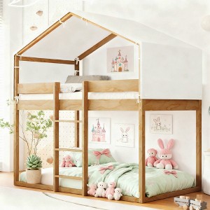 Luxystar Twin Over Twin Wood Bunk Bed with Tent for Children - 1 of 4