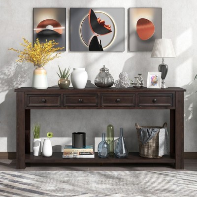 CENGHU Console Table with 4 Drawers and Bottom Shelf, Sofa Table Narrow Long for Entryway Hallway