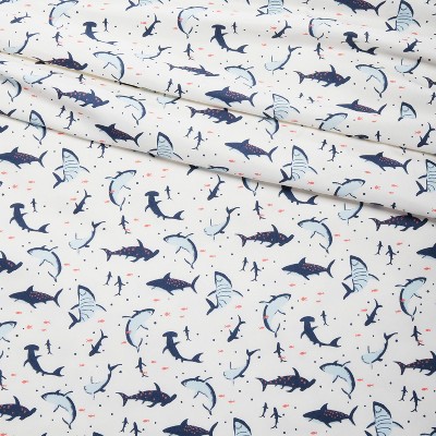 Full Blue Shark Print Microfiber Kids' Sheet Set