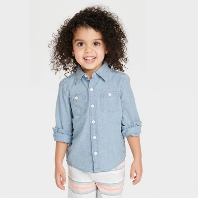 OshKosh B&#39;gosh Toddler Boys&#39; Long Sleeve Woven Chambray Shirt - Light Blue Denim 5T