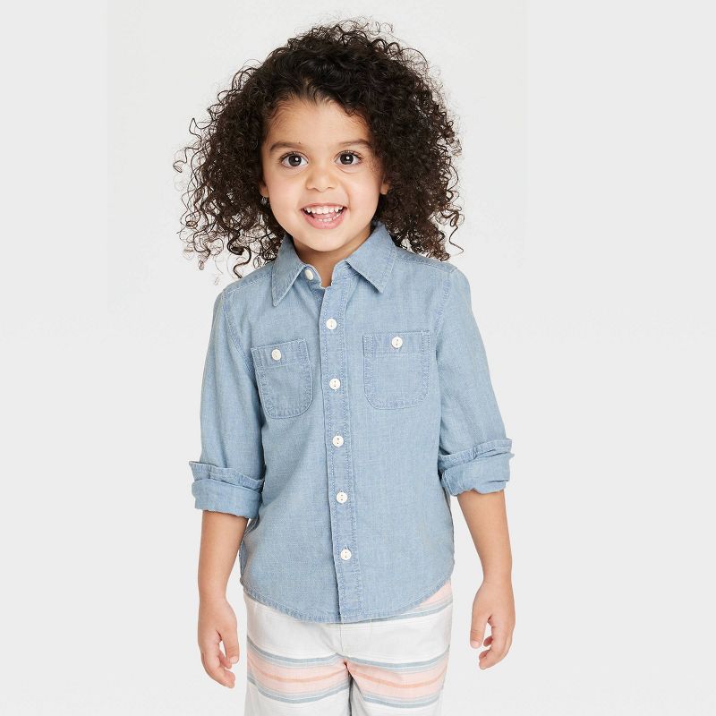 OshKosh B'gosh Toddler Boys' Long Sleeve Woven Chambray Shirt - Light Blue Denim, 1 of 6