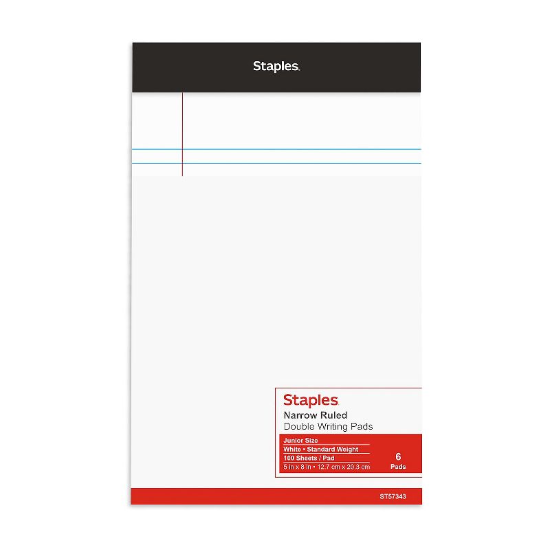 Staples Notepads 5" x 8" Narrow White 100 Sheets/Pad 6 Pads/Pack (13770) 398211, 4 of 9