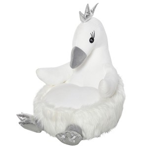 Qaba Stuffed Animal Sofa Armrest Chair Cartoon Storage Bean Bag Chair for Kids with Cute Swan Flannel PP Cotton 22" x 16.5" x 22" White - 1 of 4