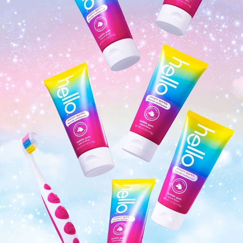 hello Kids&#39; Unicorn Sparkle Bubble Gum Fluoride Toothpaste - 4.2oz/3pk, 4 of 11