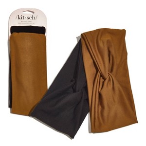 Kitsch-Mass Recycled Fabric Wide Twist Headbands Set - Camel and Black - 2ct - 1 of 4