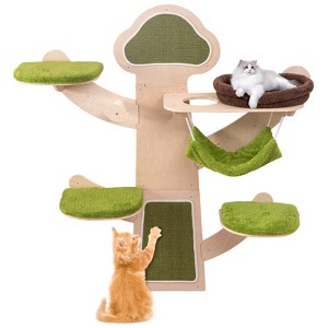 Tangkula Wall-Mounted Cat Tower w/ Bed Hammock Sisal Scratching Post & Mats Cushions - 1 of 4