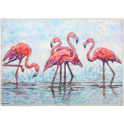 Olivia's Home Tropical Flamingos at Water's Edge Doormat – 22" x 32" – Indoor Only Coastal Accent Mat