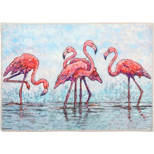 Olivia's Home Tropical Flamingos at Water's Edge Doormat – 22" x 32" – Indoor Only Coastal Accent Mat - 1 of 3
