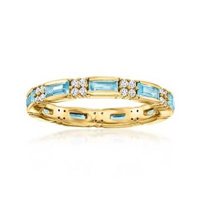 Ross-Simons 1.40 ct. t.w. Swiss Blue Topaz and .40 ct. t.w. White Zircon Eternity Band in 18kt Gold Over Sterling