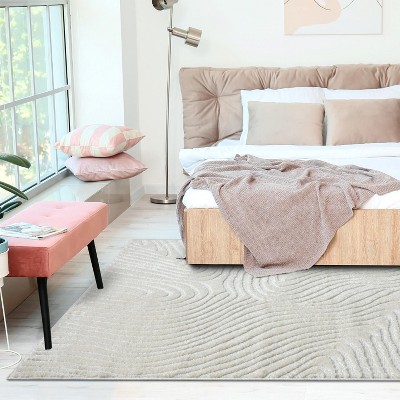 Cream Geometric Swirl 5' x 7' Synthetic Area Rug