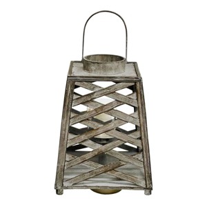 Essential Decor & Beyond 14.2" Gray Bamboo Candle Lantern With Handle - 1 of 4