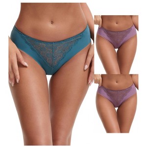 INSPIRE CHIC Women's Mid Waisted Briefs Smooth Silky Panties Soft Lace Breathable Underpants 3 Packs - 1 of 4