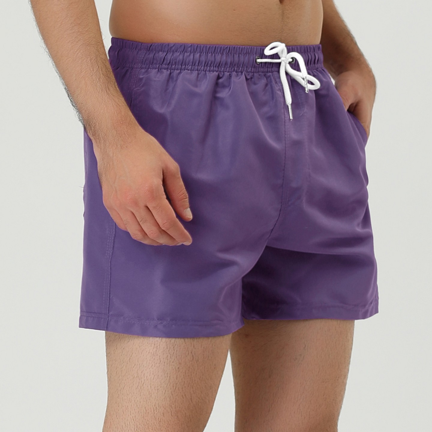 Lars Amadeus Men's Summer Solid Color Drawstring Waist Mesh Lining Bathing Swim Trunks 2 Packs Navy Blue/Purple 32, цвет: Фиолетовый — фото 2