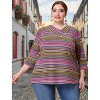 Agnes Orinda Women's Plus Size Comfy Knit 3/4 Sleeve V Neck Stripe Boho Casual Blouse - 3 of 4