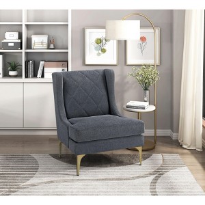 Sapphtopaz 1pc Modern Luxury Accent Chair Upholstered Lounge Chair with Wingback and Metal Legs, Diamond Stitched Living Room Chair Comfy Chair - 1 of 4