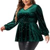 Agnes Orinda Women's Plus Size Elegant Shiny Gilding Metallic Stars Peplum V Neck Long Sleeve Velvet Blouse - 2 of 4