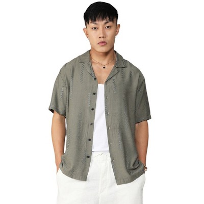 Campus Sutra Men Men's Olive Green Embroidered Twist Shirt