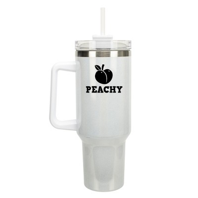 100 North Peachy Peach Fruit Emoji 40 oz. Stainless Steel, Large Water Bottle Coffee Mug, Spill & Leak Resistant, Thermal Travel Tumbler with Handle,
