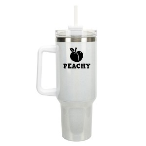 100 North Peachy Peach Fruit Emoji 40 oz. Stainless Steel, Large Water Bottle Coffee Mug, Spill & Leak Resistant, Thermal Travel Tumbler with Handle, - 1 of 1