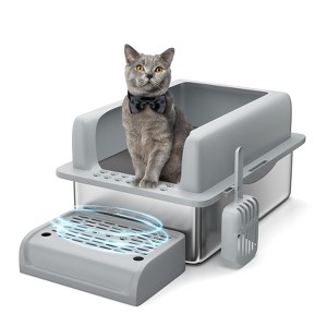 Enclosed Cat Litter Box, Stainless Steel Litter Tray for Large Cats - 1 of 4