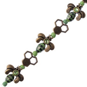 John Bead 5inch Green & Black Antique Bronze Honeycomb and Bees Bead Strand - 1 of 4