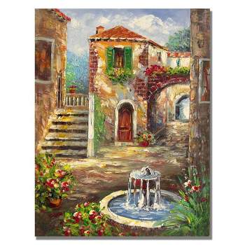 18"x24" Tuscan Cottage by Rio - Trademark Fine Art, Gallery-Wrapped, Giclee Print, Contemporary Landscape, Multicolored Canvas Art
