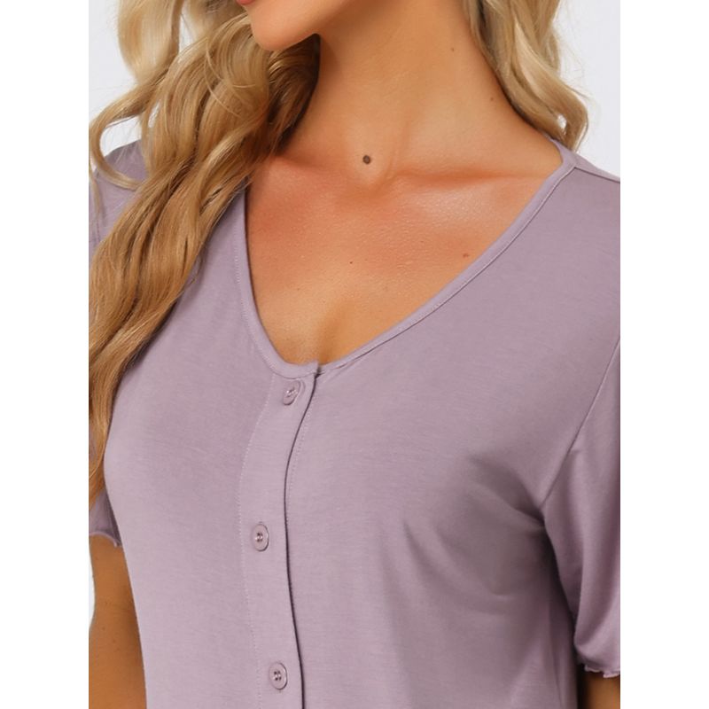 cheibear Womens Modal Nightshirt Soft Button Down Nightgown Short Sleeve Pajama Sleepshirt, 5 of 7