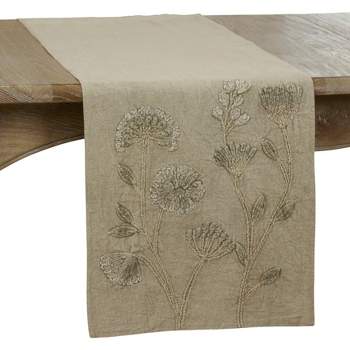 Saro Lifestyle Stone Washed Floral Runner, Taupe, 16" x 72"