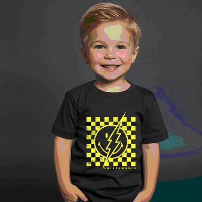 The Juniper Shop SmileyWorld Checkered Lightning Distressed Toddler Short Sleeve Tee
