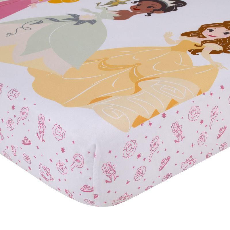 Disney Princess Make A Wish Pink, White and Yellow "Once Upon a Time" Nursery Photo Op Fitted Crib Sheet, 2 of 5