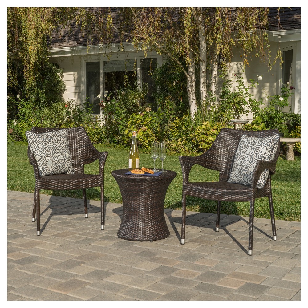 Photos - Garden Furniture Mirage 3pc Wicker Stacking Chair Chat Set - Brown - Christopher Knight Hom