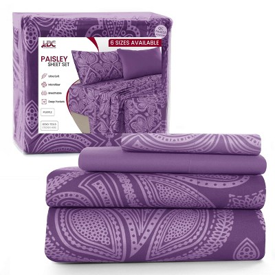 6 Piece Sheet Sets Paisley Printed Sheets Set Ultra Soft Deep Pocket Microfiber Bed Sheets - Lux Decor Collection