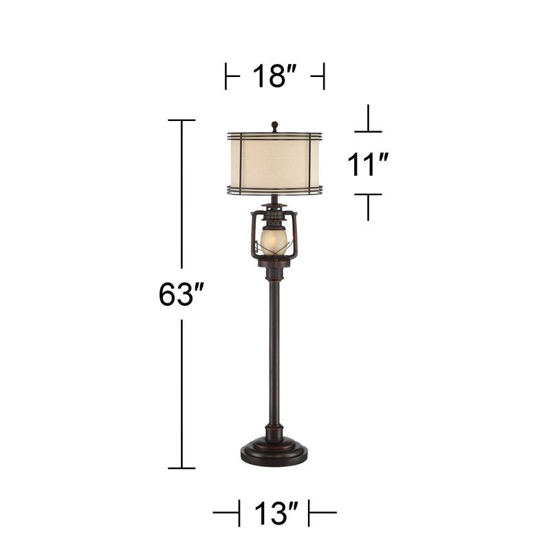Barnes and Ivy Henson Industrial Floor Lamp 63" Tall Bronze with LED Nightlight Earthy Fabric Drum Shade for Living Room Bedroom Office House Home, 5 of 11