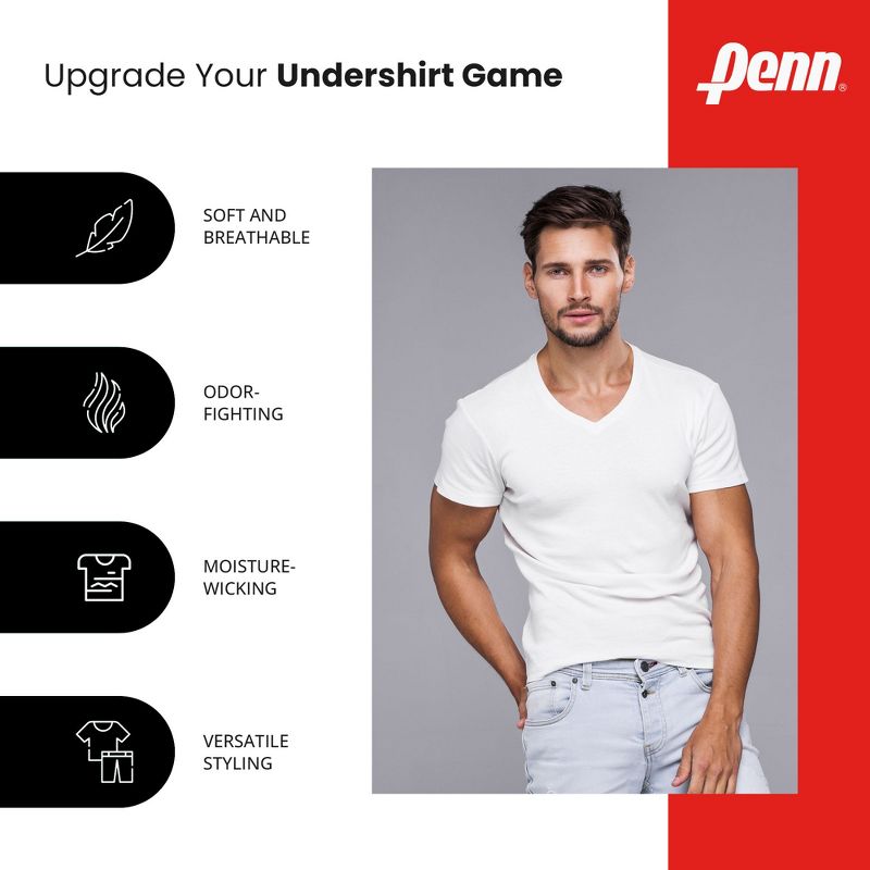 Penn 3 Pack V-Neck Undershirts Breathable Tagless Modern Fit Cotton  T-Shirt For Men, 5 of 8