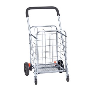 VEVOR Folding Shopping Cart, 66 lbs Max Load Capacity, Grocery Utility Cart with Rolling Swivel Wheels, Heavy Duty Foldable Laundry Basket, Silver - 1 of 4